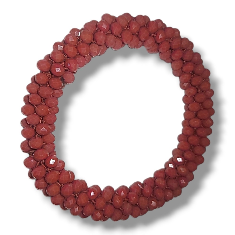 Mauve Faceted Crystal Bead Stretch Bracelet Woven Stackable‎ Boho Statement